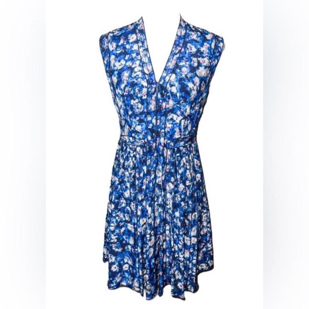 Rebecca Taylor Blue Floral Silk A Line Dress Size 2